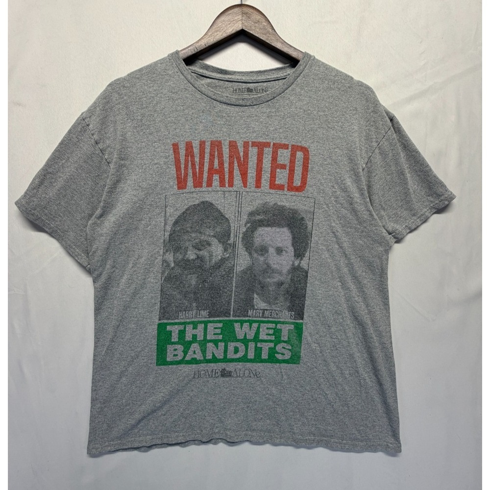 Home Alone T Shirt Mens L Gray Wanted‎ The Wet Bandits Harry Lime Marv Murchins
